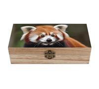 Wooden Storage Box Large Wooden Keepsake Box Animal Red Panda Jewelry Box with Lid And Front Clasp Office Desk Organizer Bins Wood Gift Box Decorative Wood Box for Crafts