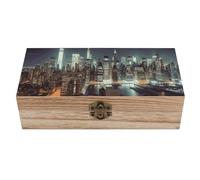 Wooden Storage Box Large Wooden Keepsake Box New York City Jewelry Box with Lid And Front Clasp Office Desk Organizer Bins Wood Gift Box Decorative Wood Box for Crafts