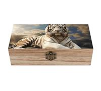 Wooden Storage Box Majestic Tiger Resting on A Rock with Cloudy Wood Gift Box with Hinged Lid Vintage Decorative Jewelry Boxes Memory Box for Jewelry Art Hobbies Home Storage Treasure Keepsake Gift 7.