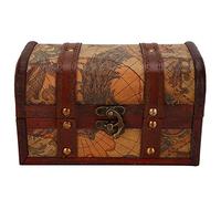 Wooden Storage Box Vintage Decorative Treasure Chest, Handmade Jewellery Case with Map Design for Jewelry Keepsake Home Decor