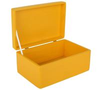 Creative Deco XXL Large Yellow Plain Wooden Storage Box | 40x30x24 cm (+/-1 cm) | with Hinged Lid | Easter Gift Box Kitchen Storage | ROUGH & UNSANDED Wood Keepsake Memory Craft Chest