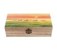 Wooden Storage Box with Hinged Lid 7.9 X 3.7 X 2.3 Inches Grassland at Dawn Printed Paulownia Wood Box Suitable for Crafts Decoration And Home Keepsake Box