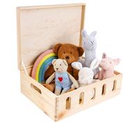 Wooden Storage Box with Hinged Lid | Cut Slots | 3 Sizes | Natural Wood