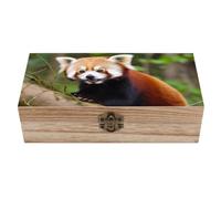 Wooden Storage Box with Hinged Lid Decorative Keepsake Boxes Organizer Little Red Panda, Memory Storage Chest, Wood Rectangular Container, Rustic Box for Jewelry, Crafts, Photo, Home Decor, Gift