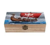 Wooden Storage Box with Hinged Lid Decorative Keepsake Boxes Organizer Warships at Sea, Memory Storage Chest, Wood Rectangular Container, Rustic Box for Jewelry, Crafts, Photo, Home Decor, Gift