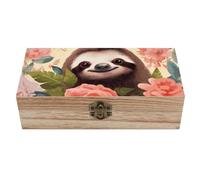 Wooden Storage Box with Lid Sloth And Flowers Print Wooden Decorative Storage Chest Reusable Wooden Boxes Handmade Jewelry Boxs for Crafts Art Hobbies And Valentine's Day Decoration 20 X 9.8 X 5.8 Cm