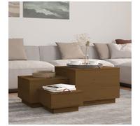 Wooden Storage Boxes Set Honey Brown Solid Pine 3pc Lidded 57x55x40cm Rustic
