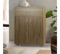Wooden Storage Cabinet Organiser With Drawer FURNOS Grey One Size