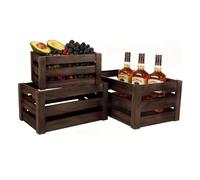 Wooden Storage Crates - Set of 3 Heavy Duty Crates for Display, Rustic Nesting Wood Boxes for Shelves, Home & Retail Organisation, Premium Solid Wood