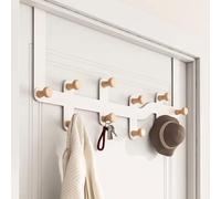 Wooden Storage Hooks Over The Door Hooks Clothes Coat Hat Towel Hanger Home Organizer Rack Bathroom Kitchen Accessories Holder(White-8)