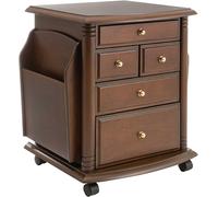 Wooden Storage Table - Portable Side Table With 5 Drawers, 2 Magazine Racks & Castors - Mahogany, H47 x W43 x D37cm mysmartbuy Dark Brown One Size
