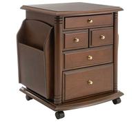 Wooden Storage Table - Portable Side Table With 5 Drawers, 2 Magazine Racks & Castors - Mahogany, H47 X W43 X D37Cm