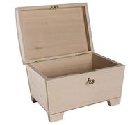 Wooden Storage Treasure Chest with Key Lock & Curved Lid | 20 x 14 x 12.5 cm | Trinket Keepsake Gift Decorative Lockable Box | Unpainted & Untreated Plain Lindenwood