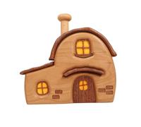 Wooden Storybook House Decor Set, Handcrafted Cottage Home Ornaments with Warm Light Windows, Village Display for Shelf, Desk, Tabletop (Weekend Cottage House Model)
