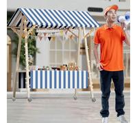 Wooden Street Vendor Food Cart for Business, Sale Toy Vendor's Stall Push Cart with Wheels, Lightweight Farmers Market Stalls for Hot Dog/Food