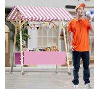 Wooden Street Vendor Food Cart for Business, Sale Toy Vendor's Stall Push Cart with Wheels, Lightweight Farmers Market Stalls for Hot Dog/Food