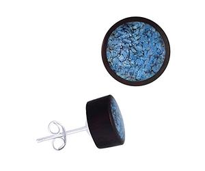 Wooden Stud Earrings Stainless Steel Crushed Turquoise Round 8 mm Disc Stone Inlay Stone Circles Rings Stone Chip Mosaic Wooden Stud Earrings Lobe Unisex Women Men Women Boys Girls Sono wood
