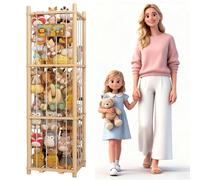 Wooden Stuffed Animals Storage Tower, Vertical Stuffy Animal Zoo Organizer with Nameplate, Large Stuffed Animal Cage for Kids Room, Stuffy Storage Holder for Nursery and Playroom Natural Wood