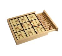 Wooden Sudoku Puzzle Board Game Set with Drawer, Brain Teaser Math Logic Game for Adults and Children, Educational Desktop Toy for Family, 1 Player Travel Scrabble Style Puzzle (Black)