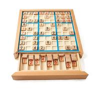 Wooden Sudoku Puzzle Board Game Set with Drawer Math Brain Teaser Desktop Toys Include Thinking Tiles -Sided Instruction Pamphlet Spare Strengthen Analytical Logical Skills Relieve Stress