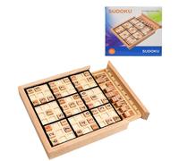 Wooden Sudoku Puzzle Board Game with Drawer, Includes Extra Number Tiles and Puzzles Booklet