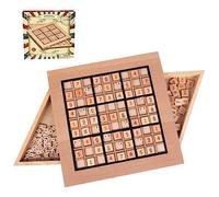 Wooden Sudoku Puzzle Board Game with Number Tiles & Storage Drawer - Classic 11.6x11.6 Inch Travel Logic Game Includes 90 Large Number & Thinking Tiles, for All Ages