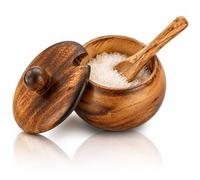 Wooden Sugar Bowl with Lid & Spoon, Spice Jar Tea Storage Condiment Holder