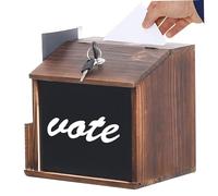 Wooden Suggestion Box, Lockable Suggestion Box Vintage Donation Box with Blackboard Wall Mount Ballot Box with Lock, Side Slot 8.2 x 7.8 x 6.5 Inch