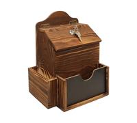 Wooden Suggestion Box Lockable, Wooden Comment Box with Slot and Lock, Countertop Wall Mounted Charity Collection Donation Boxes with Blackboard and Keys for Office School Church