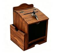 Wooden Suggestion Box with Lock & 2 Keys Rustic Donation/Offering Box with Side Pocket & Chalkboard for Feedback Fundraising Cards Envelopes Office Cafe Church