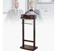 Wooden Suit Rack with Shoe Shelf and Trouser Bar, Space-Saving Free Standing Clothes Valet for Office and Living Room Organization