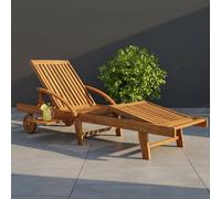 Wooden Sun Lounger Chaise 4 Level Reclining Sunbed Folding Garden Chair W Wheels