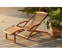 Wooden Sun Lounger Chaise Patio Sunbed Adjustable Garden Folding Chair Footstool