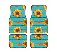 Wooden Sunflower Car Floor Mats With Non-Slip Backing - Absorbent Interior Protector For Cars, Suvs & Vehicles - Easy To Clean, Durable Car Carpets