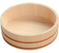 Wooden Sushi Rice Mixing Bowl with Copper Ring, Traditional Japanese Tool for Sticky Rice Preparation