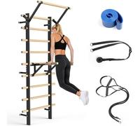 Wooden Swedish Ladder with Pull-Up Bar & Dip Bars, 220 cm