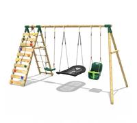 Wooden Swing Set with Baby Seat, Boat Swing and Climbing Wall - Skye Green Rebo Green One Size