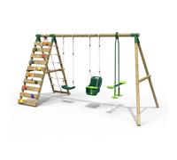 Wooden Swing Set with Baby Seat, Glider and Climbing Wall - Sienna Green Rebo Green One Size