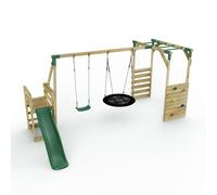 Wooden Swing Set with Nest Swing, Monkey Bars and Slide - Meteorite Green Rebo Green One Size