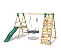 Wooden Swing Set with Nest Swing, Slide and Climbing Wall - Pyrite Green Rebo Green One Size
