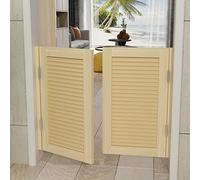 Wooden Swinging Louvered Doors with Hardware Kit, Dual Swing Replacement for Hallway, Kitchen, and Playhouse Entrances