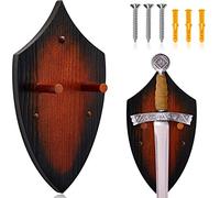Wooden Sword Wall Mount Sword Plaque Medieval Sword Wall Plaque Sword Holder for Wall Vertical Sword Wall Display Plaque with Hardware (Black Brown)