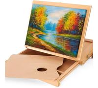 Wooden Table Easel Box - Adjustable Beechwood Artist Drawing Stand with Storage Drawer, Portable Folding Sketching Board for Painting, Drawing & Display