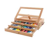 Wooden Table Easel Box with 3 Drawers, Beechwood Table Box Easel with Storage Drawers, Tabletop Easel for Painting, Sketching & Drawing, Portable, Foldable, 40x27x11 cm