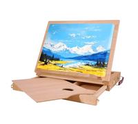 Wooden Table Easel Box with Storage Drawer - Adjustable Beechwood Artist Drawing Stand, Portable Folding Sketch Board for Painting, Display & Drafting (Beige 36D x 6.5W x 26.5H)