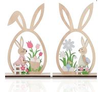 Wooden Table Easter Decorations Bunny Sign Set Spring Decor with Egg Rabbit Ornaments for Tiered Tray Dining Table Shelf Mantel Home Party Easter Decorations Indoor Gift