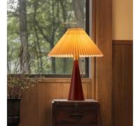 Wooden Table Lamp, Mid Century Bedside Light with Fabric Shade and Pull Chain Switch, Ideal for Reading and Ambient Lighting in Bedroom or Living Room