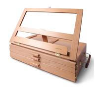 Wooden Table Top Easel Box with Built-in Storage Drawer, Adjustable Beechwood Storage Desk Easel for Painting - Lightweight, Travel-Ready Design, Ideal for Artists - 3 Draws