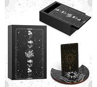 Wooden Tarot Card Case and Wooden Tarot Card Stand Holder, Tarot Cards Box Fortune Telling Trinket Keepsake Box with Pendulum Board Moon Shape Tarot Card Altar Display Stand for Witch (Novel Style)