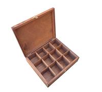 Wooden Tea Bag Box with Twelve Compartments, in Brown Color